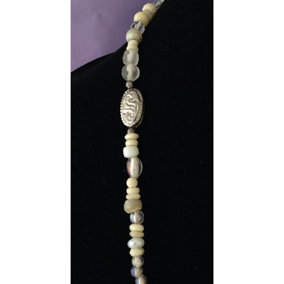 Vintage Beaded Necklace Aurora Borealis Finished Glass & Cream Color Beads  9K - Picture 9 of 12